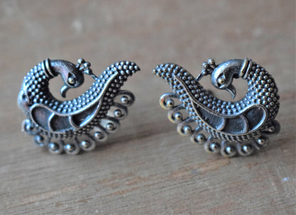 German Silver Peacock Swirl Studs - GlitterGleam