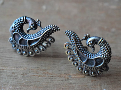 German Silver Peacock Swirl Studs - GlitterGleam