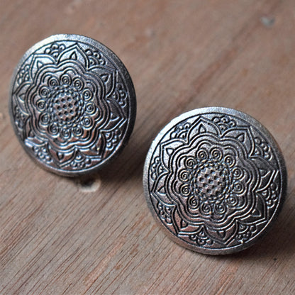 German Silver Flower Motif Studs - GlitterGleam