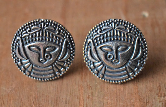 German Silver Durga Studs - GlitterGleam