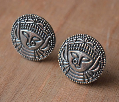 German Silver Durga Studs - GlitterGleam