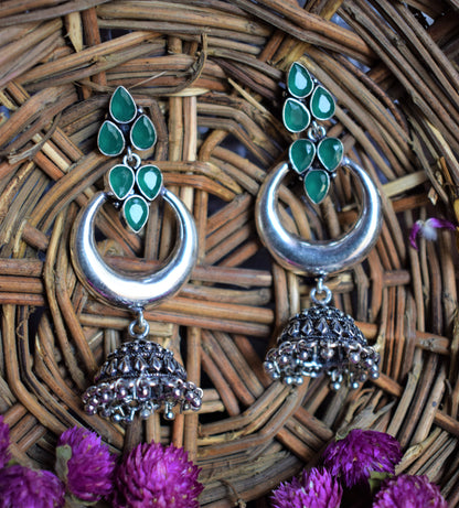 Gemstone Chandbali Danglers with Jhumki - GlitterGleam