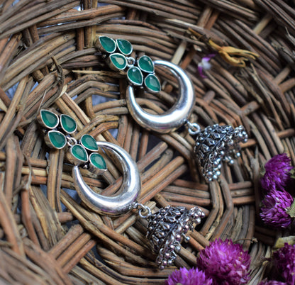 Gemstone Chandbali Danglers with Jhumki - GlitterGleam