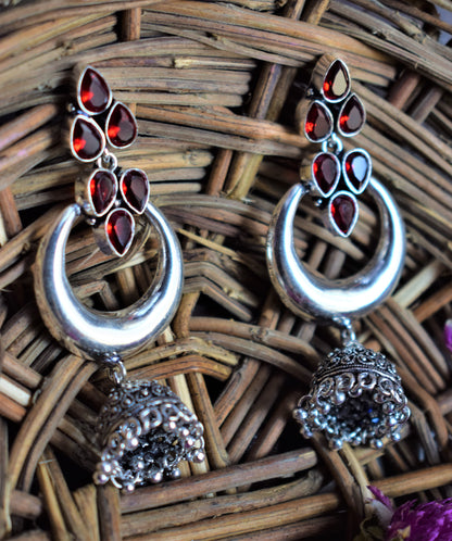 Gemstone Chandbali Danglers with Jhumki - GlitterGleam