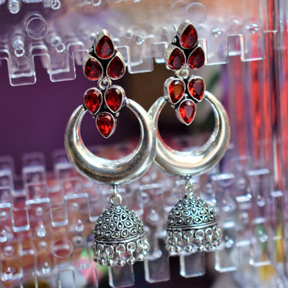 Gemstone Chandbali Danglers with Jhumki - GlitterGleam