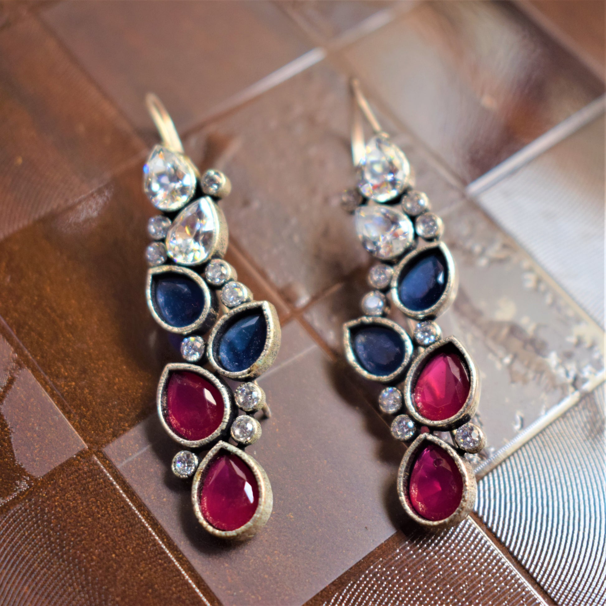 Crystal and Gemstone Tulip Hook Earrings - GlitterGleam