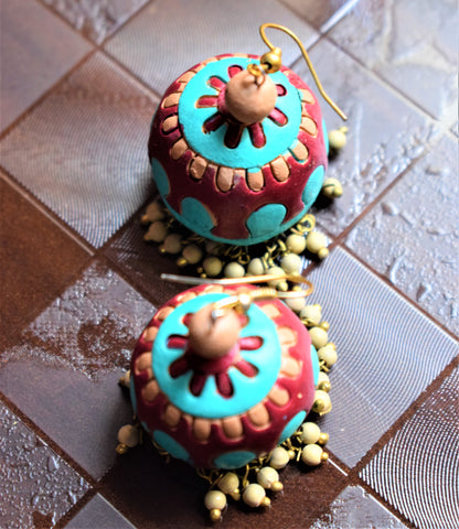 Multicolored Terracotta Jhumka - GlitterGleam