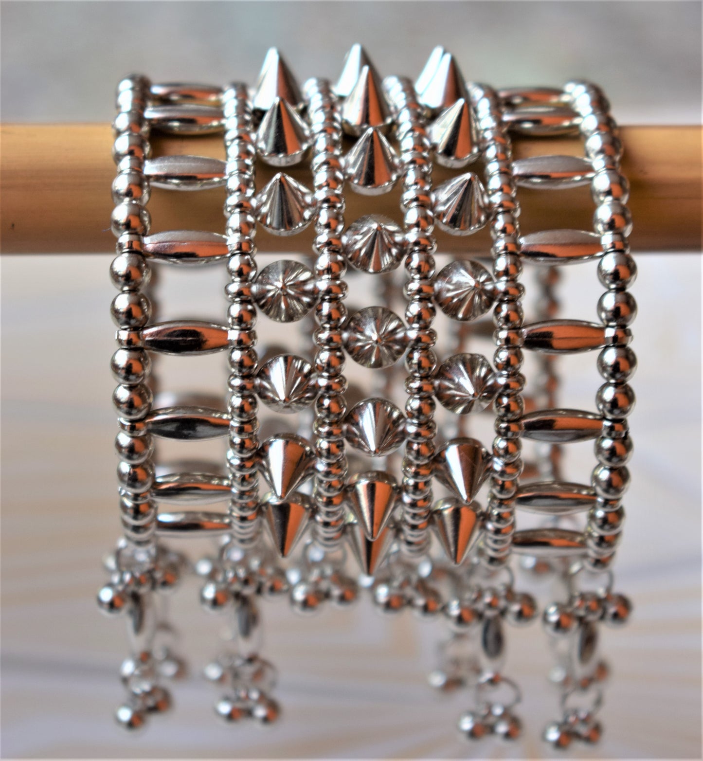 Silver Stud Tribal Cuff Bracelet with Beads - GlitterGleam