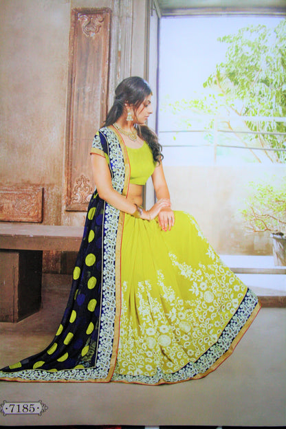 Designer Half Half Brocade Aachaal Embroidery Saree - GlitterGleam