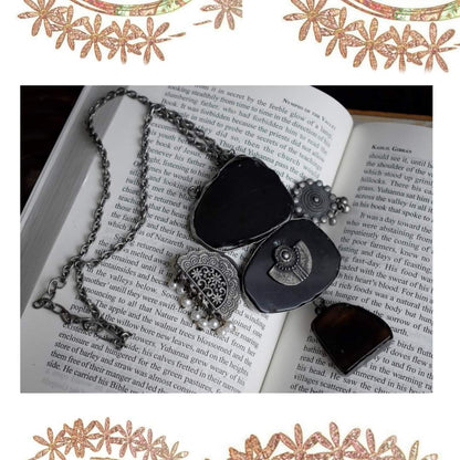 Bohomania Stone Silver Antique Pendant Necklace