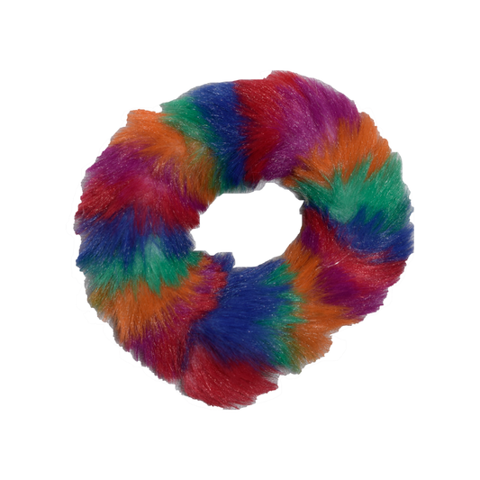 Faux Fur Fluffy Hair Scrunchie (Dark Multicolored Neon)