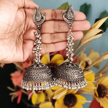 Designer Peacock Jumbo Jhumka Earring - GlitterGleam