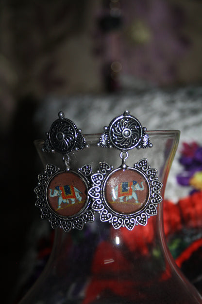 Padmavati Earring : German Silver Oxidized Earring with Framed Art - GlitterGleam