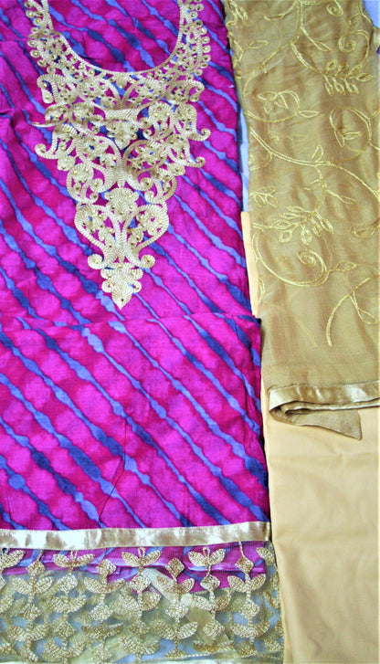 Womens' Resham Embroidery And Net Design Printed Cotton Salwar Suit - GlitterGleam