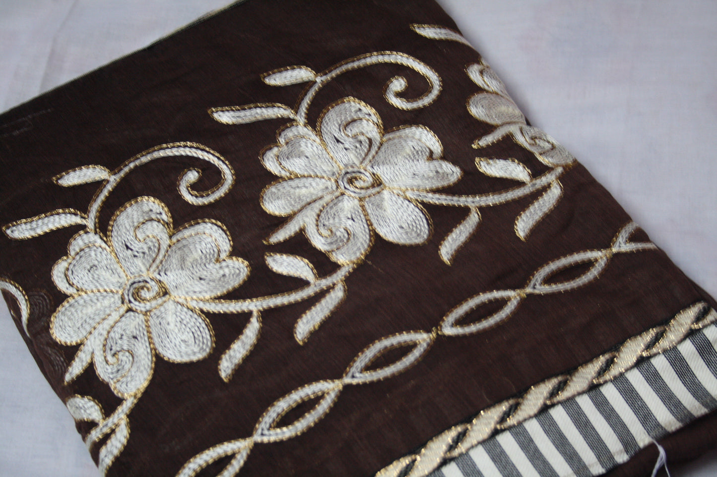 Wide Border Embroidery Cotton Saree - GlitterGleam