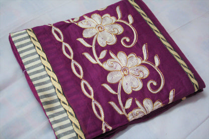 Wide Border Embroidery Cotton Saree - GlitterGleam