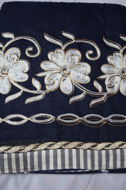 Wide Border Embroidery Cotton Saree - GlitterGleam