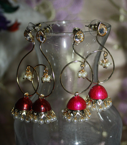 Meenakari Kundan Jhumki With Pearls - GlitterGleam