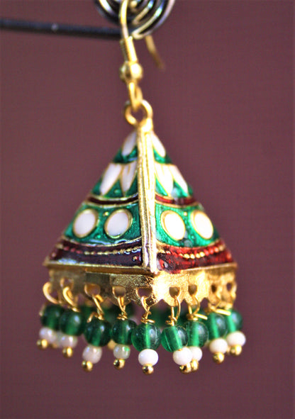 Meenakari Pyramid Jhumkis (Medium Size) - GlitterGleam