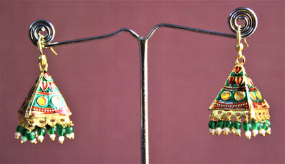 Meenakari Pyramid Jhumkis (Medium Size) - GlitterGleam