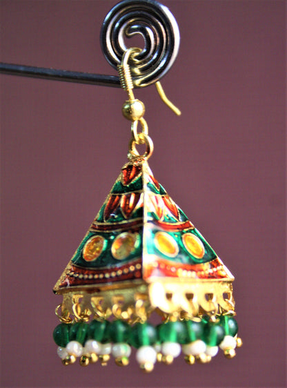 Meenakari Pyramid Jhumkis (Medium Size) - GlitterGleam
