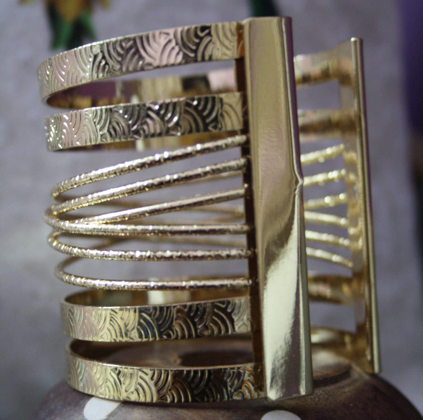 Designer golden metal wire open cuff bracelet - GlitterGleam