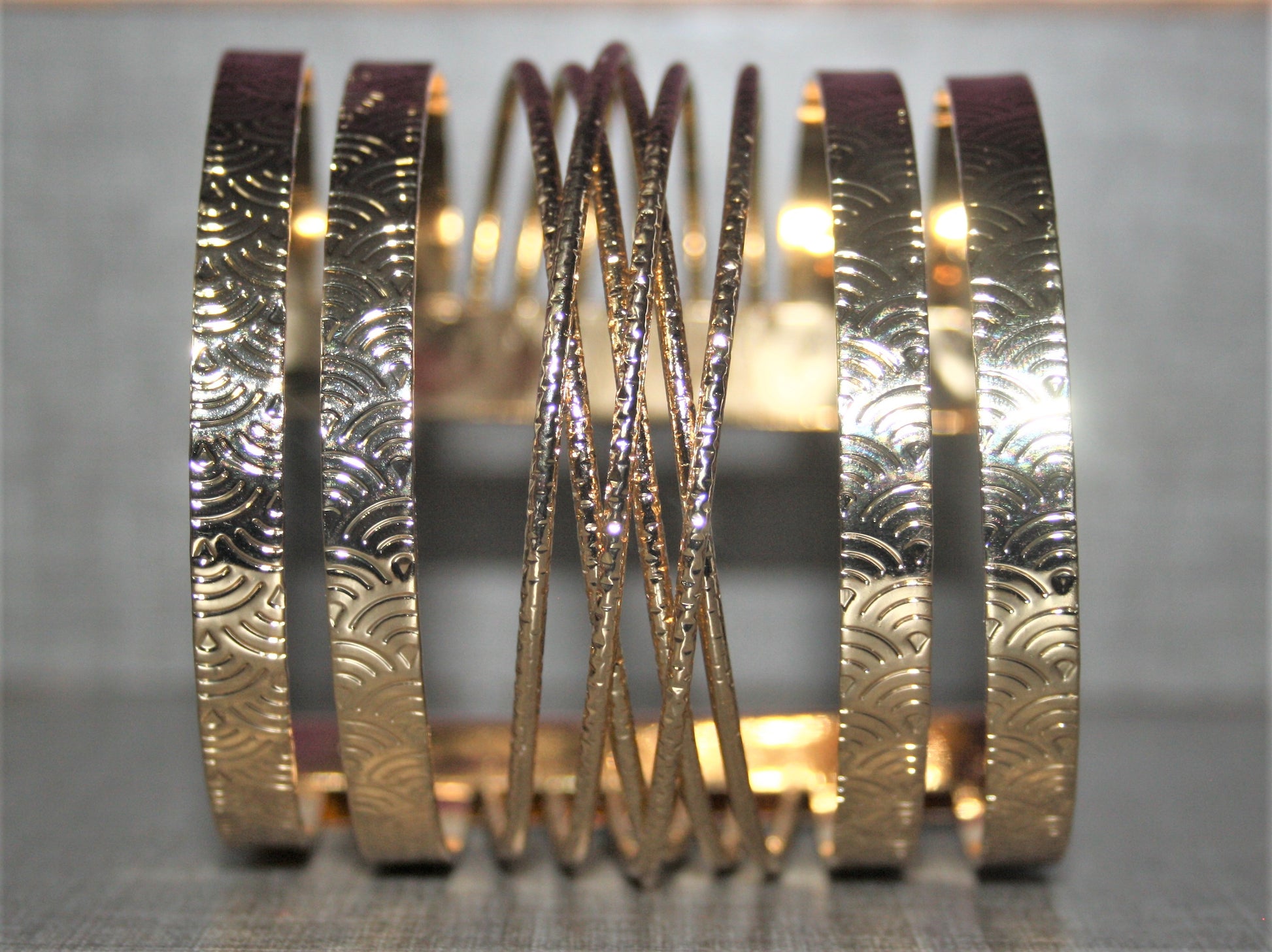 Designer golden metal wire open cuff bracelet - GlitterGleam