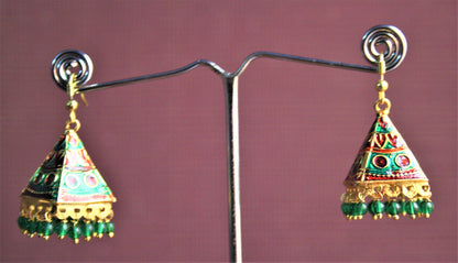 Meenakari Pyramid Jhumkis (Medium Size) - GlitterGleam