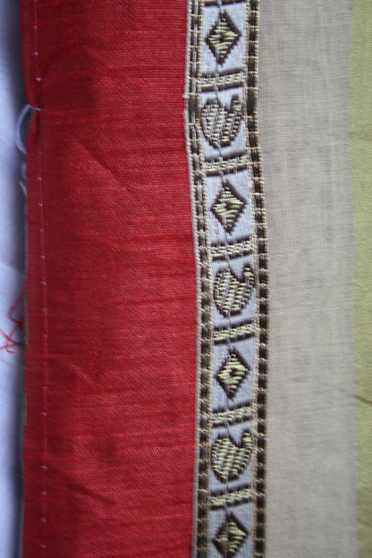 Designer Chanderi Cotton Embroidery Saree with Red Border - GlitterGleam