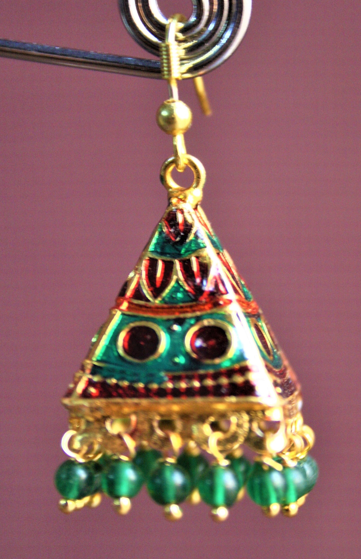 Meenakari Pyramid Jhumkis (Medium Size) - GlitterGleam