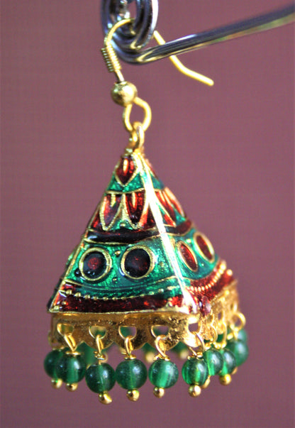 Meenakari Pyramid Jhumkis (Medium Size) - GlitterGleam