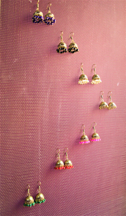 Golden Oxidized Jhumkis with Colored Beads - GlitterGleam
