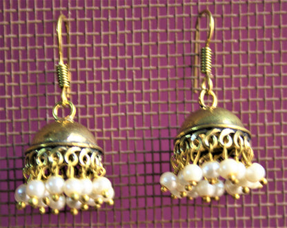 Golden Oxidized Jhumkis with Colored Beads - GlitterGleam