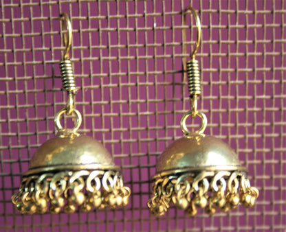 Golden Oxidized Jhumkis with Colored Beads - GlitterGleam