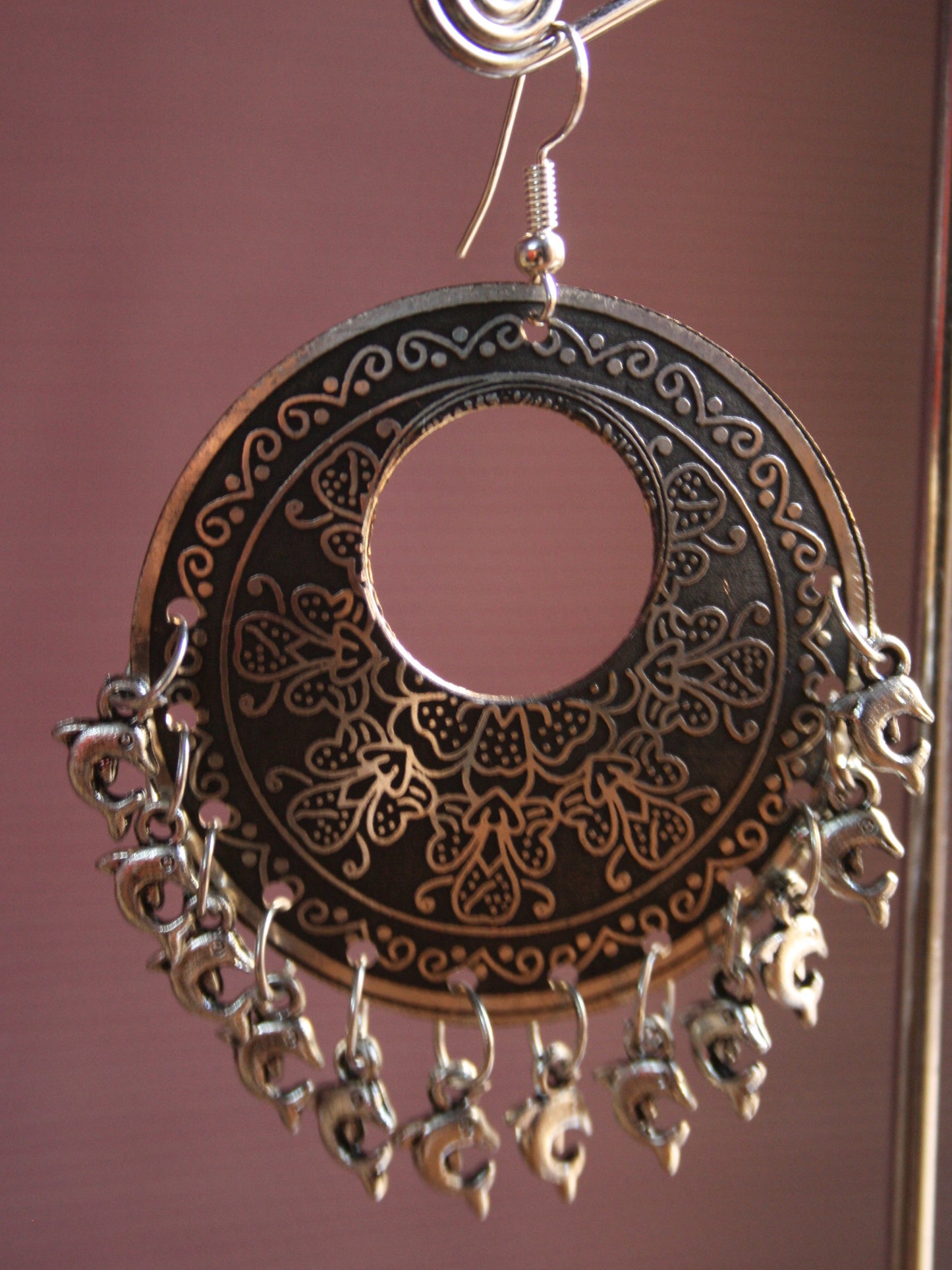 Carved Moon Cut Danglers with Dolphin Beads - GlitterGleam