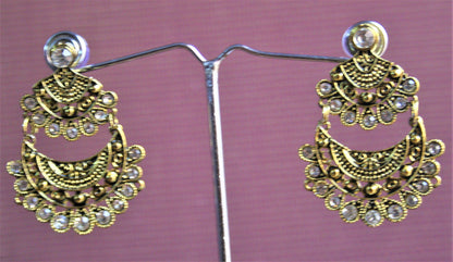 Short Layered Golden and Silver Oxidized Chandbali with Diamonds - GlitterGleam