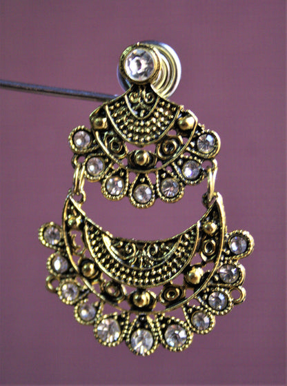 Short Layered Golden and Silver Oxidized Chandbali with Diamonds - GlitterGleam