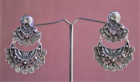 Short Layered Golden and Silver Oxidized Chandbali with Diamonds - GlitterGleam