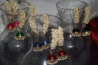 Curved Meenakari Jhumki with Pearl - GlitterGleam