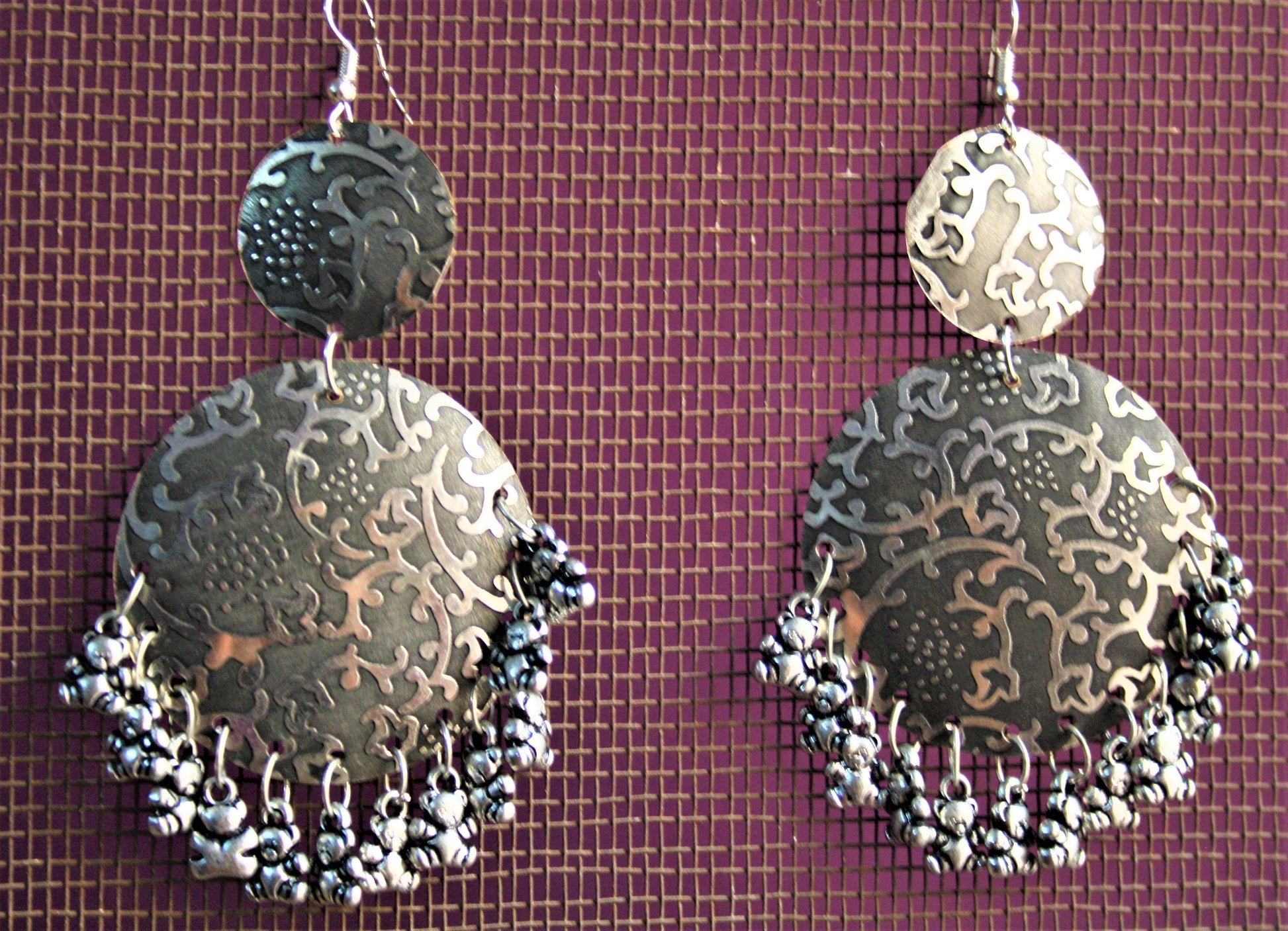 Long Carved Danglers with Beads - GlitterGleam