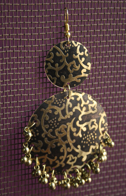 Long Carved Danglers with Beads - GlitterGleam
