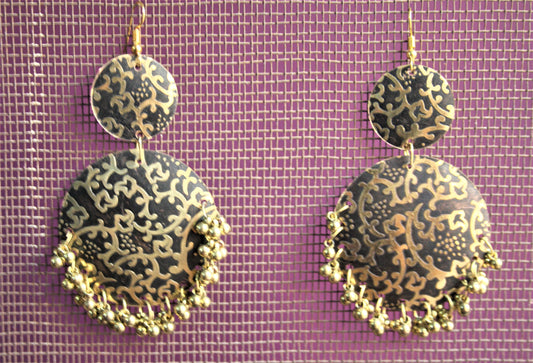 Long Carved Danglers with Beads - GlitterGleam