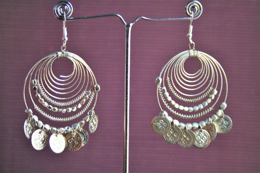 Silver Coin and Coil Danglers - GlitterGleam