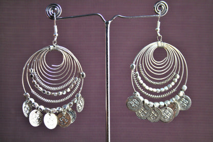 Silver Coin and Coil Danglers - GlitterGleam