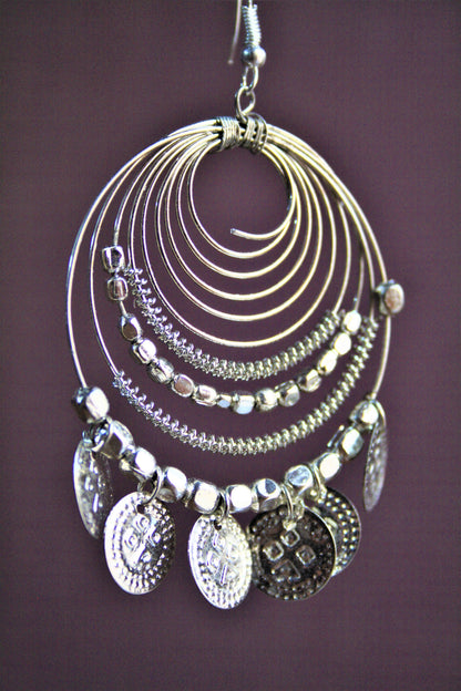 Silver Coin and Coil Danglers - GlitterGleam