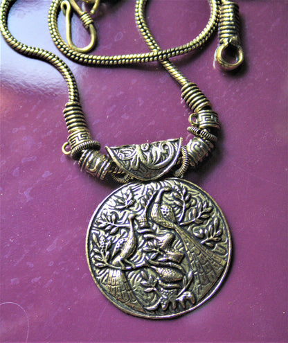 Golden Oxidized Peacock Pendant Necklace (small) - GlitterGleam
