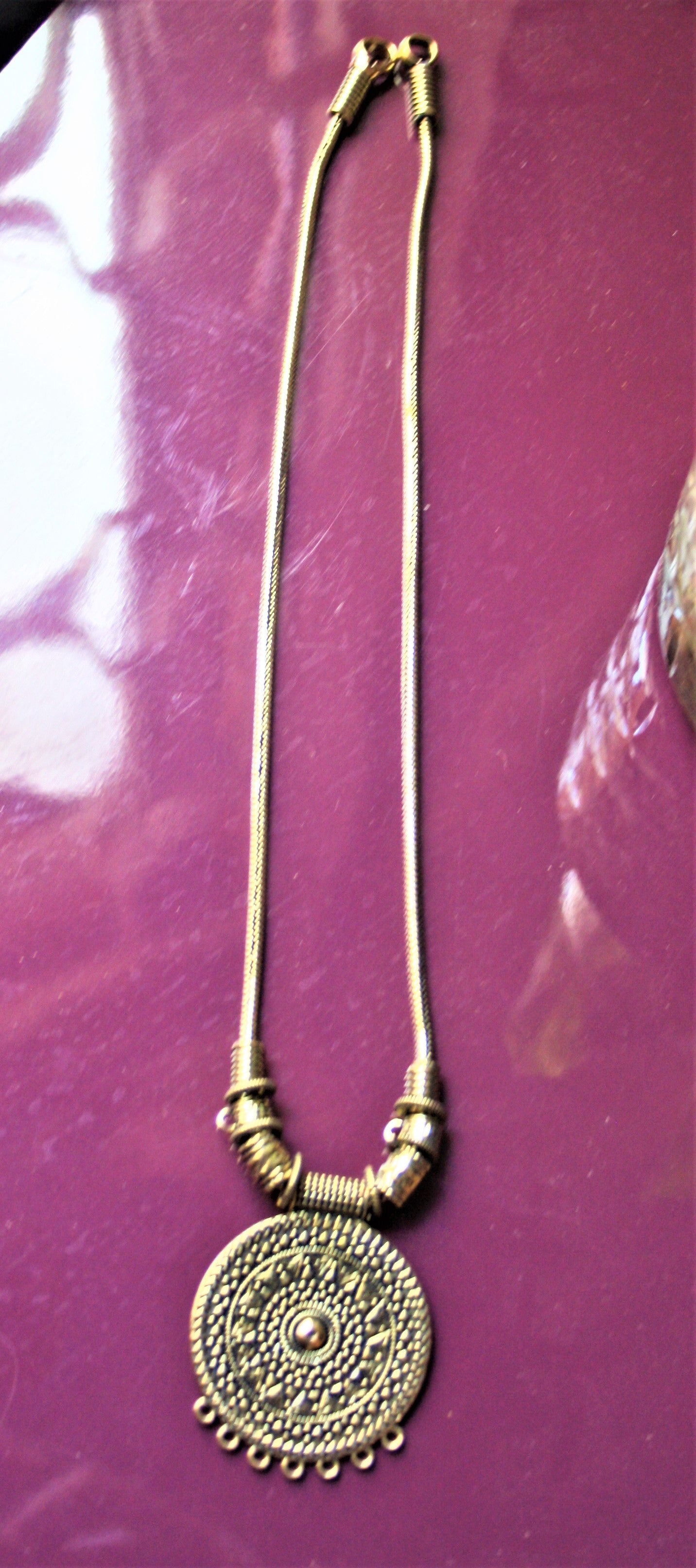 Golden Oxidized Circular Pendant Necklace - GlitterGleam