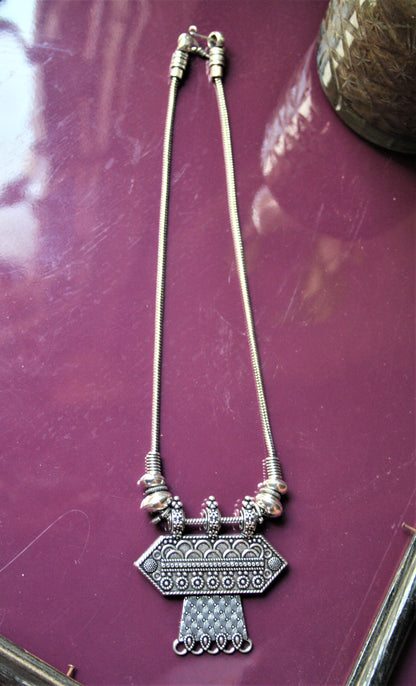 Golden and Silver Oxidized Tribal Pendant Necklace - GlitterGleam