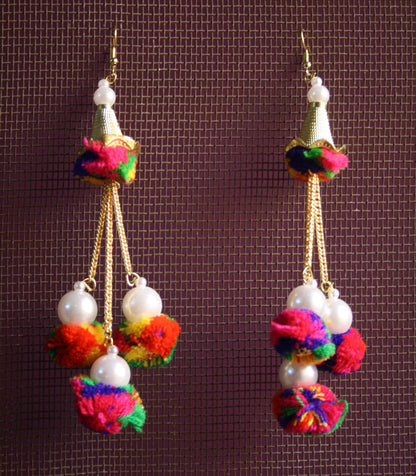 Funky Pom-Pom Pearl Tassel Earrings - GlitterGleam