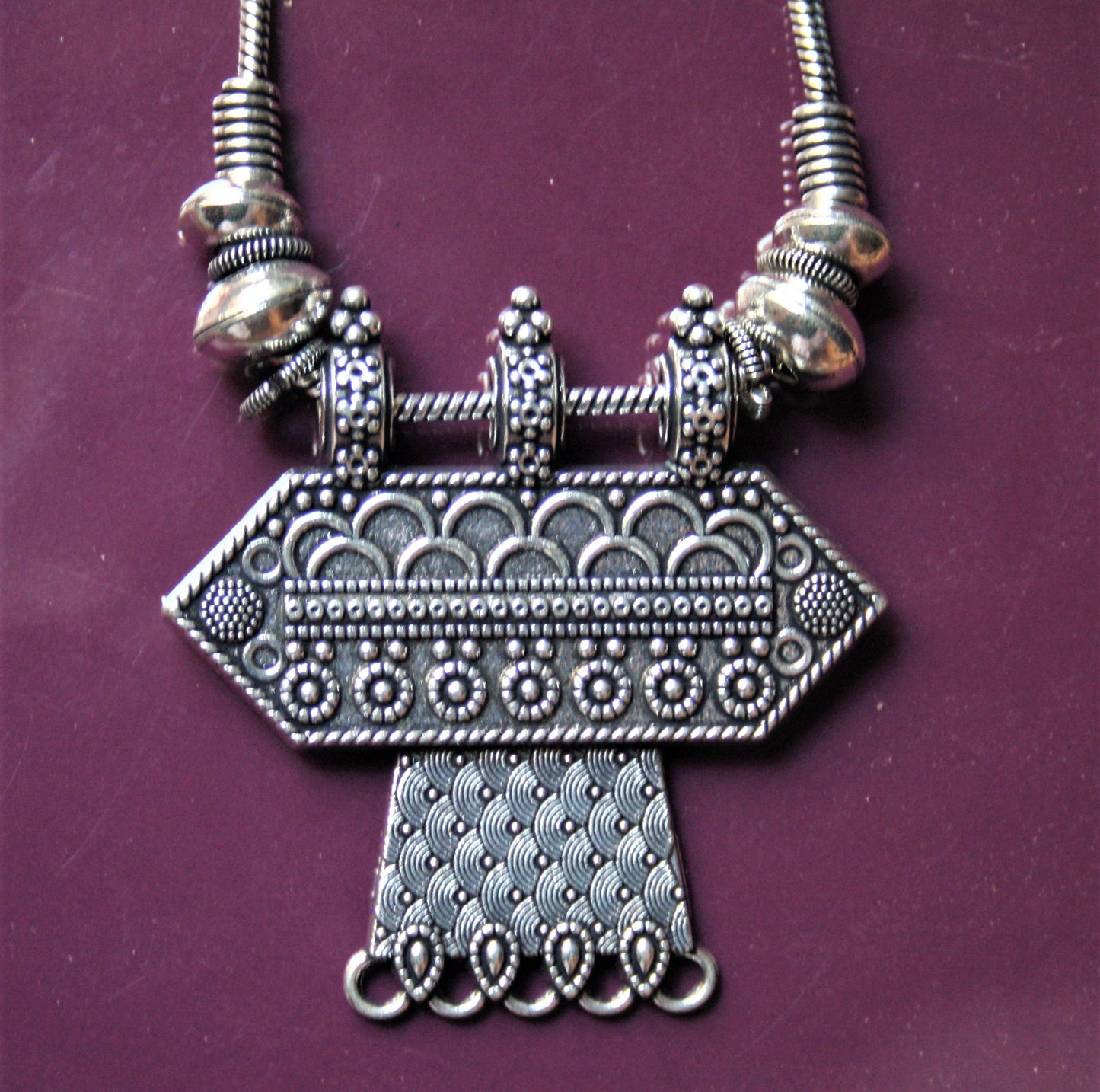 Golden and Silver Oxidized Tribal Pendant Necklace - GlitterGleam